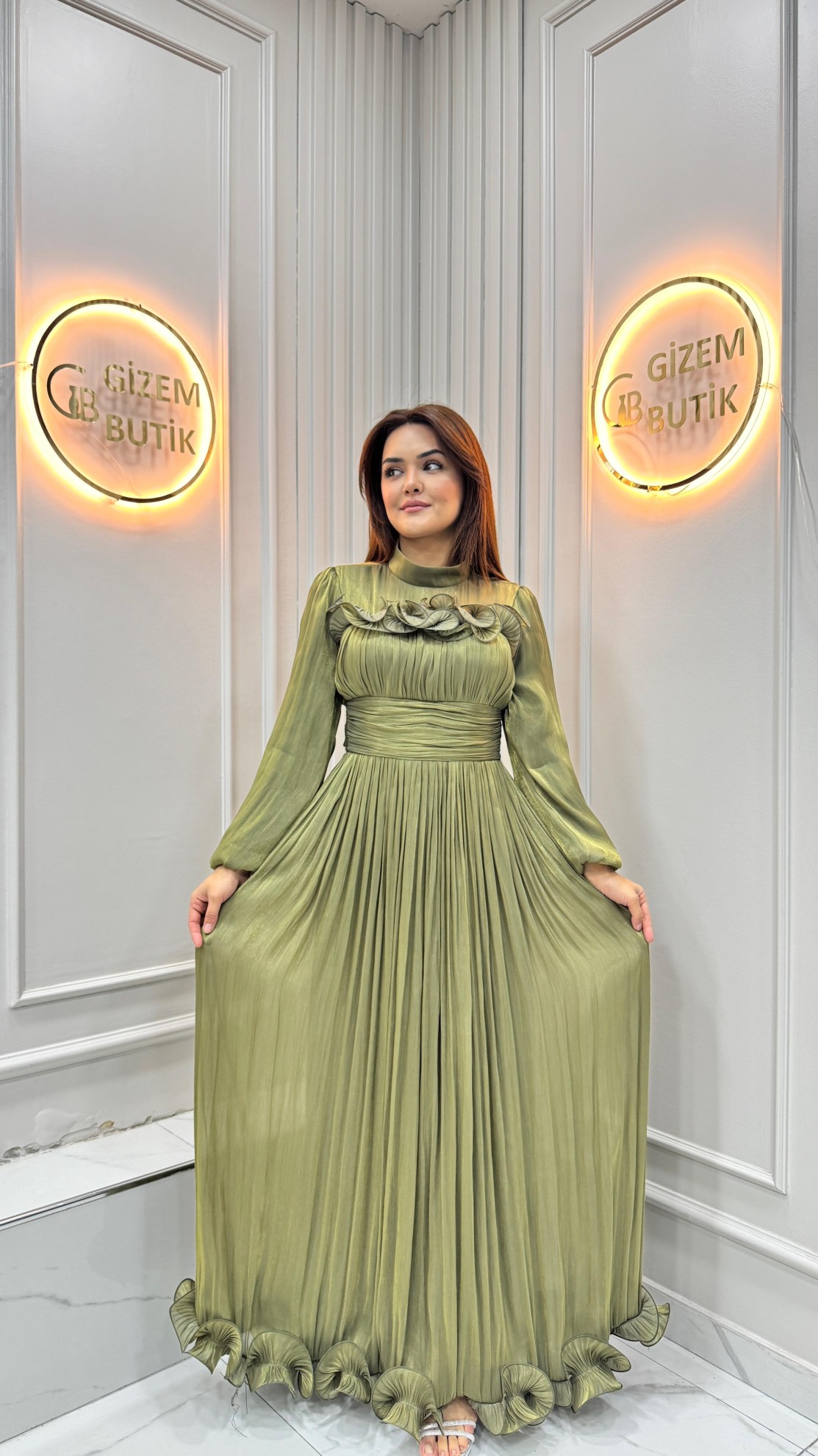 Gül Detay Abiye Yeşil