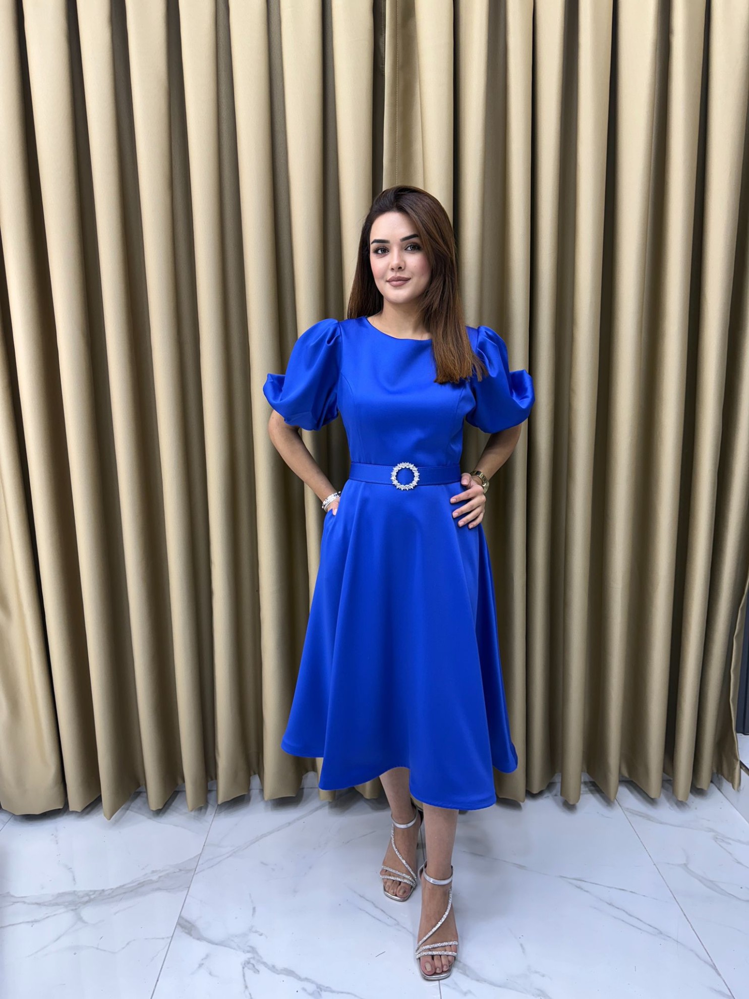 Bisiklet Yaka Abiye Sax Mavisi