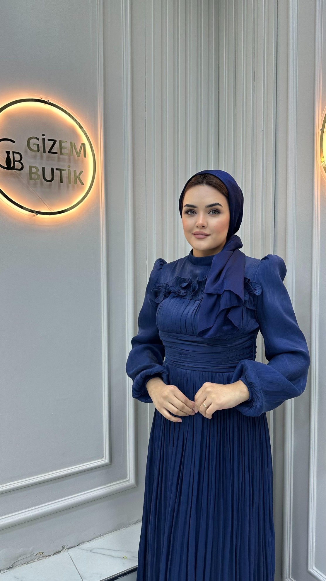 Gül Detay Abiye Lacivert