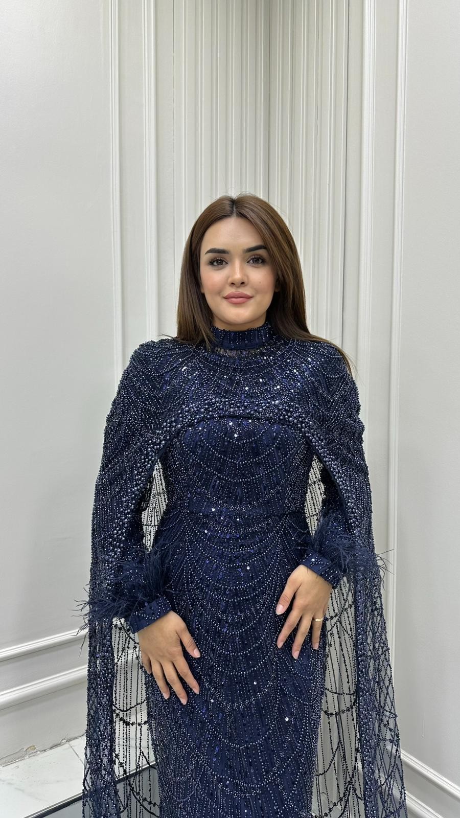 Kolu Tüylü Ada Abiye Lacivert