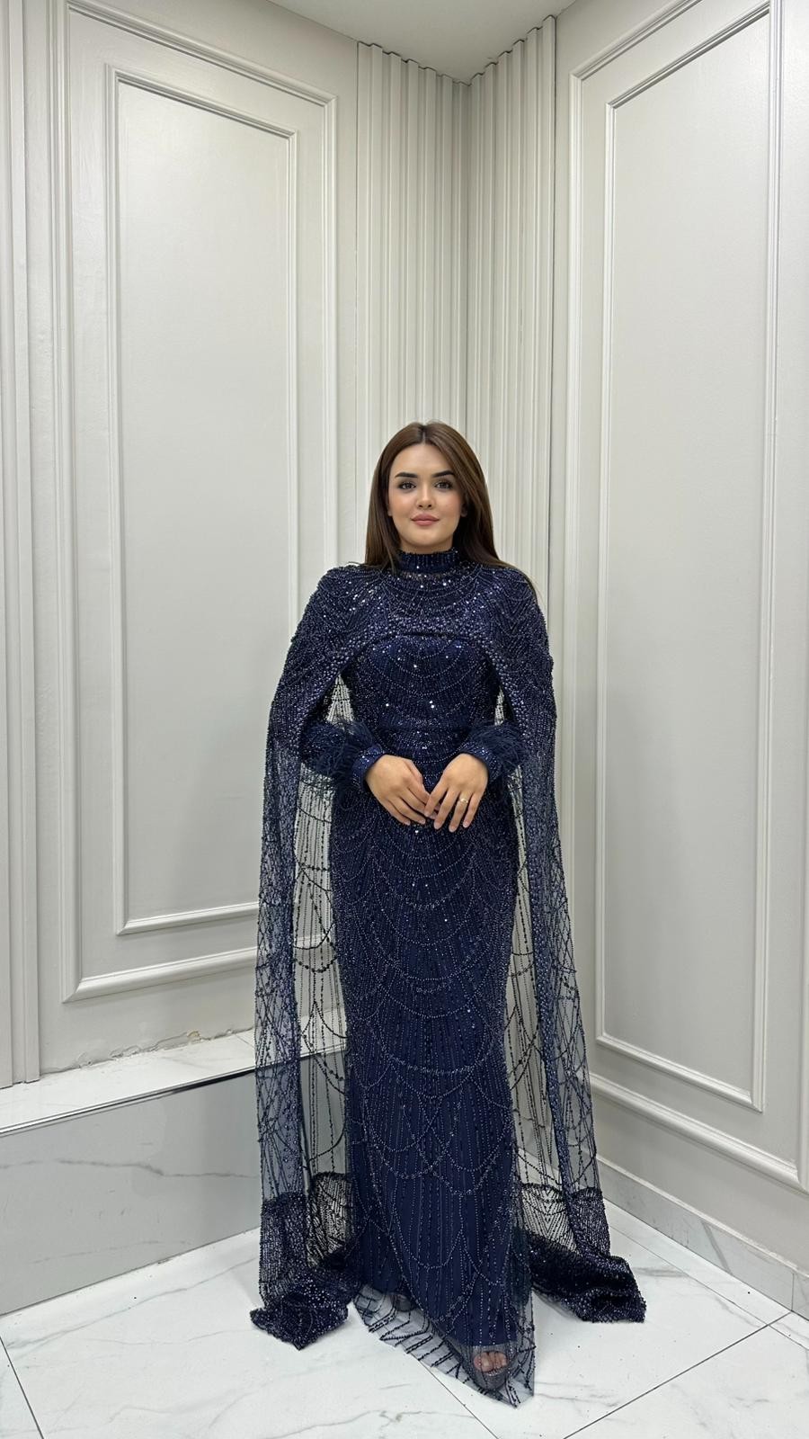 Kolu Tüylü Ada Abiye Lacivert